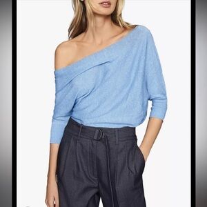 Reiss Flo off the shoulder blue sweater size small.